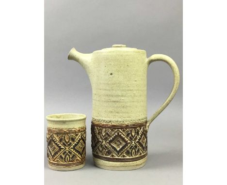 STONEWARE COFFEE SERVICE,along with a blue and white ewer and basin, another basin and other ceramics