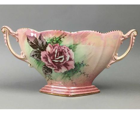 ROYAL WINTON VASE,decorated with roses, 34cm wide, along with a Carlton Ware sugar and cream, Sylvac rabbit, four Hummel figu