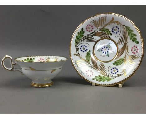 EARLY 19TH CENTURY NEW HALL PORCELAIN TEACUP AND SAUCER,along with a Royal Chelsea teacup and saucer and a Dresden fluted tea