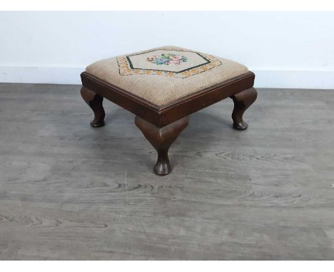MAHOGANY FOOTSTOOL, along with two other stools and a firescreen (4)