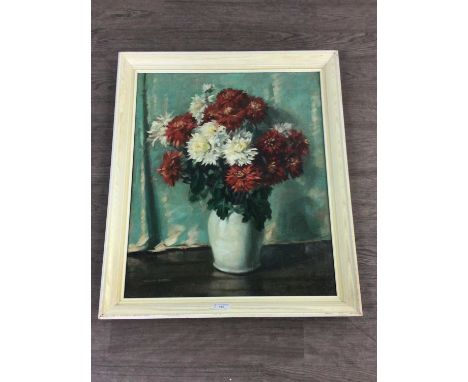 WILLIAM HUNTER,STILL LIFE OF CHRYSANTHEMUMS,oil on canvas, signed,framed,70cm x 60cm overall, along with various other pictur