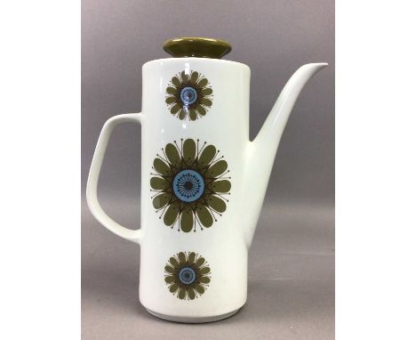 J &amp; G MEAKIN STUDIO RETRO COFFEE SERVICE,decorated with stylised flower heads in green and blue on a white ground, compri