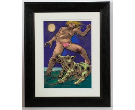 * PETER HOWSON OBE, 
HOWLING AT THE MOON
pastel on paper and signed
59cm x 42cm
Mounted, framed and under glass