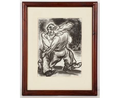 * PETER HOWSON OBE,
FIGHTING SKINHEADS
charcoal on paper, signed, dated 1988 on the label verso
39cm x 30cm
Mounted, framed a