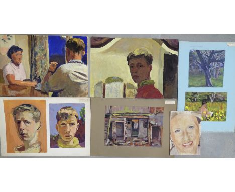 SELF-PORTRAIT Gouache on paper, 34 x 26cm, two others, 29 x 23cm and 38 x 56cm, together with a gouache portrait of his mothe