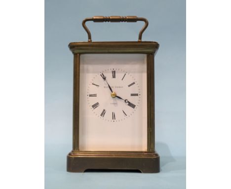Matthew Norman, London, a brass-cased carriage clock, having a white dial with Roman numerals, the movement marked 1750A, str
