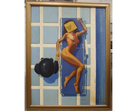 R H Young (20th century)&nbsp;THAT'S NOT J SMITH-BROWN NO.3 Signed oil on canvas, 121 x 90cm, another, SUNBATHING BY THE POOL