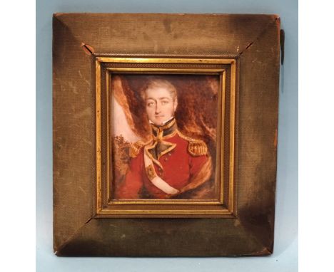 19th century English School MINIATURE PORTRAIT OF A YOUNG MAN IN MILITARY UNIFORM Unsigned watercolour, 11 x 9cm. 