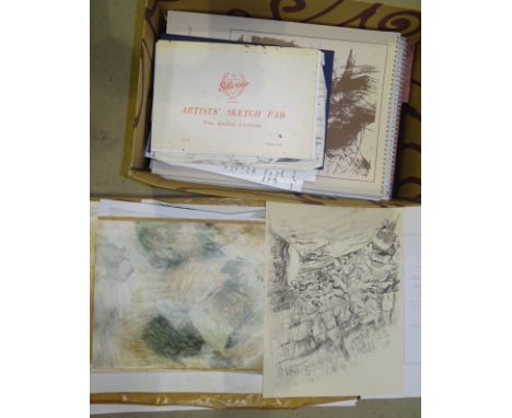 A collection of various sketches contained in sketch pads, together with a ledger containing a record of paintings begun, com