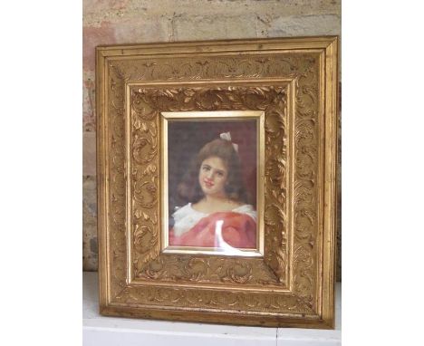 A oil painting portrait of a girl, in a gilt frame, frame size 37cm x 32cm, in good condition 