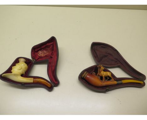 Two vintage Meerschuam style pipes Kaiser and Stag, both with some losses 