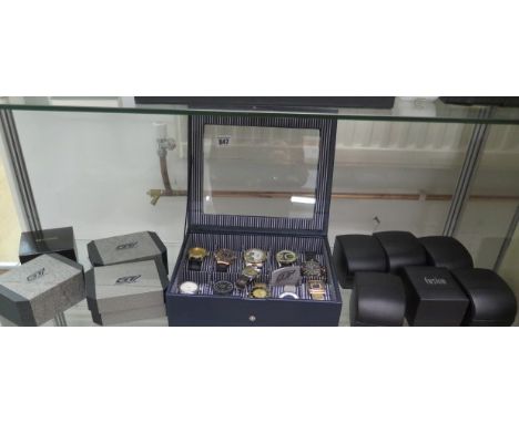 A collection of 10 assorted modern wristwatches, some appear unworn and 10 boxes and a vintage manual wind Aviation midsize w