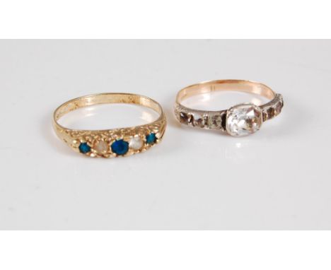 Two gemset rings, a 9ct and silver blue and white hardstone gemset ring, size N, together with a late 19th/early 20th century