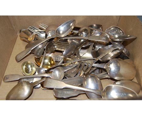 A collection of miscellaneous 19th century and later silver flatwares in various patterns, various dates and makers, gross we