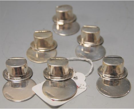 A set of 6 contemporary silver menu stands modelled as top hats
