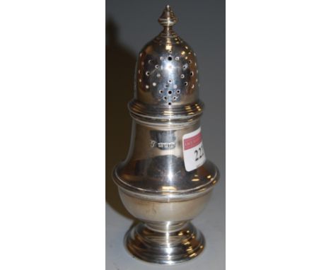 A silver pedestal lighthouse sugar caster with finial top, pierced dome cover, 5oz, London 1930, height 15cm