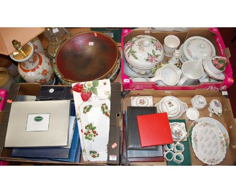 Four boxes of principally modern issue ceramics, to include Aynsley, Hammersley &amp; Co etc; together with a pair of Orienta