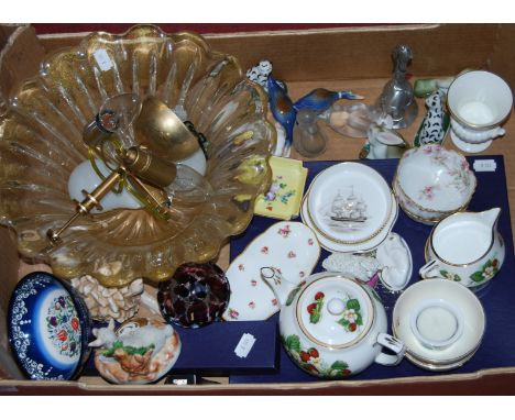 A box of miscellaneous items, to include ceiling light pendant, Limoges teawares etc