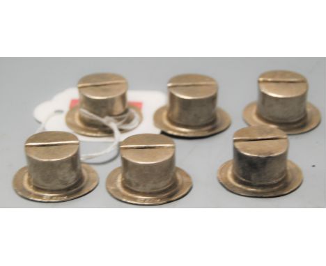 A set of six contemporary silver menu stands, each modelled as top hats