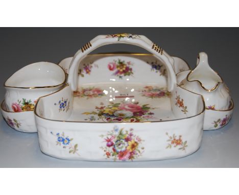 A Hammersley bone china strawberry dish with integral sugar bowl and cream jug, 26cm. Very good and original condition throug