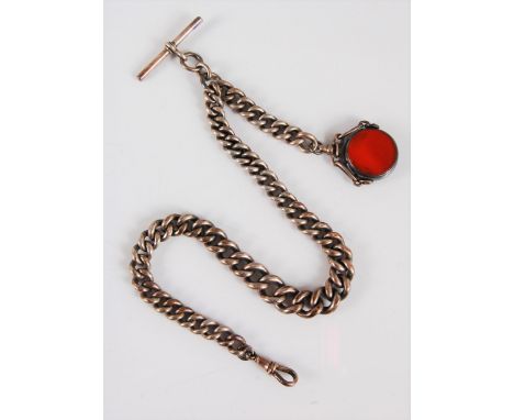 A silver pocket watch chain, the graduated curblink chain, with double sided carnelian and bloodstone fob, (98.7g gross)