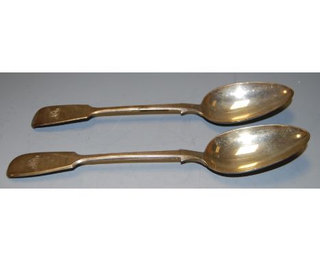 A pair of late Victorian silver table spoons in the fiddle pattern, maker Samuel Smith, 4.7oz