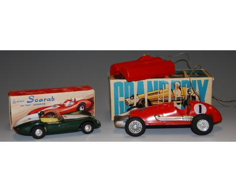 A boxed Scarab 1:24 scale battery operated racing car, together with a boxed Lincoln International remote control Grand Prix 