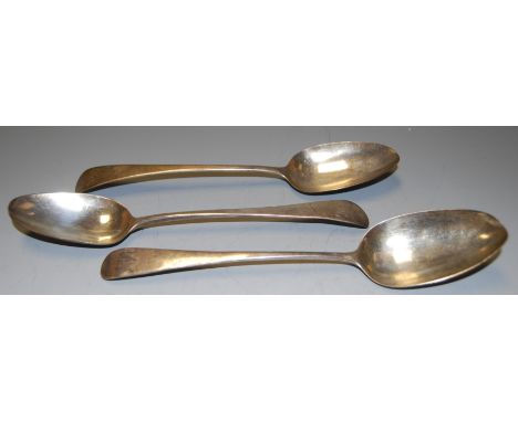 A pair of George III silver table spoons by George Wintle, together with one other single example by William &amp; John Fishe