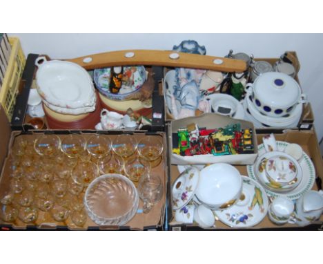 Four boxes of miscellaneous items to include Royal Worcester Evesham pattern table wares, continental biersteins, stoneware d