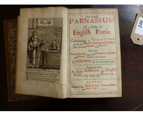 POOLE JOSUA.&nbsp;&nbsp;The English Parnassus or A Help to English Poesie. Mounted eng. frontis. Rubricated title. Old calf, 