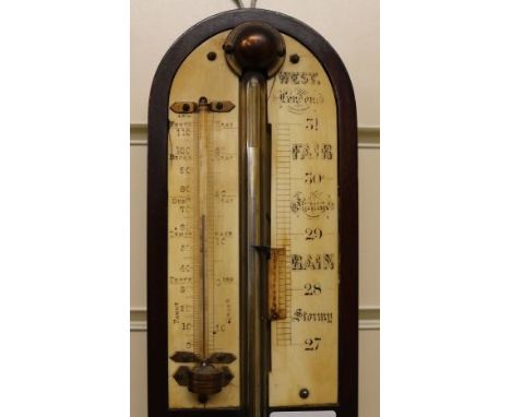 West of London. A late George III mahogany stick barometer, with etched ivory scale, W.95cm