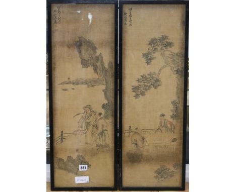 Chinese School, a pair of watercolours, 68 x 22cm and a scroll painting