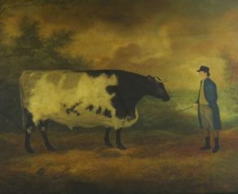 John Whessell after John Boultbee, modern reprint of a reverse print on glass,'The Durham Ox', maple framed, 60 x 72cm