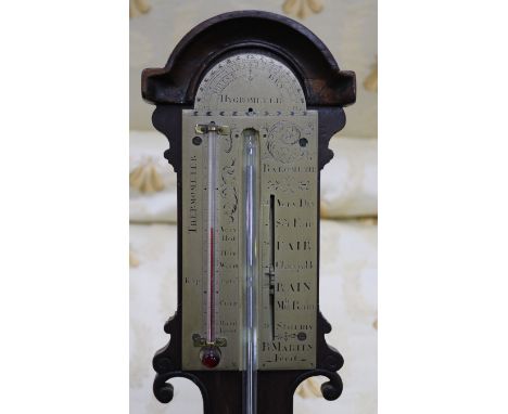 A George III mahogany stick barometer, bearing silvered scale signed Benjamin Martin, London