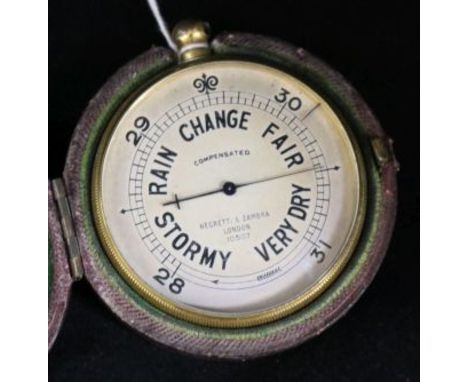 A Negretti and Zambra pocket barometer, cased