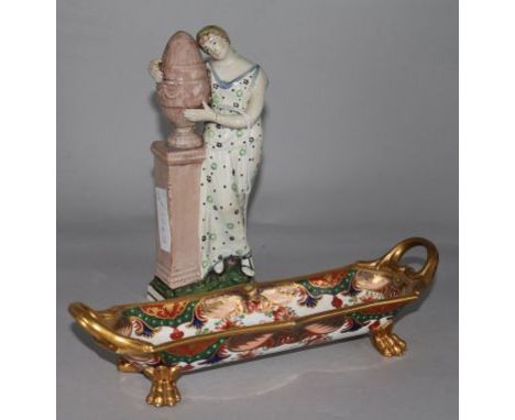 A Staffordshire figures & Spode pen tray