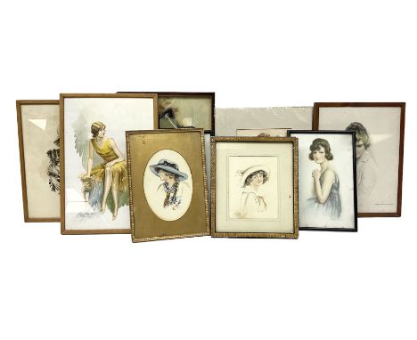 A Dickinson (British early 20th century): Portrait of Girl with Hat, two watercolours signed and dated 1914 together with two