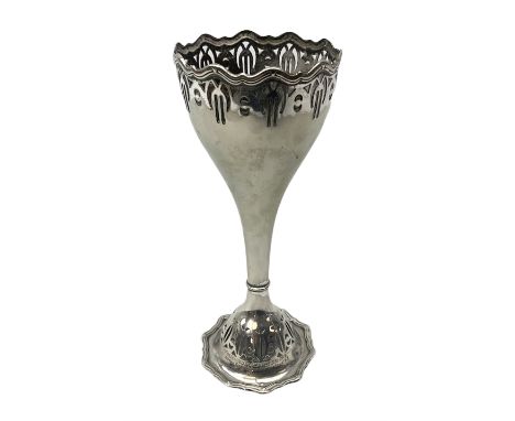 WMF silver plated vase with pierced decoration, stamped marks to base, H18cm