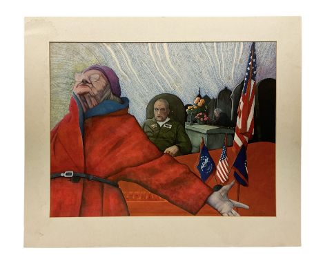 Cheetham Wilkinson (American 20th century): Edward Brackan Royal Airforce Seated with Elderly Ladies in the Fore and backgrou