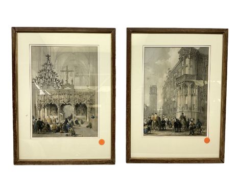 Louis Haghe (Belgian 1806-1885): 'Town Hall Ghent' and 'Screen in the Church of Aescot', pair 19th century lithographs with h