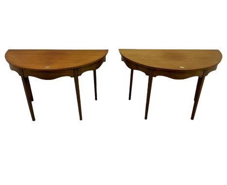 Pair of 19th century mahogany D shaped console tables, reeded tapering legsDimensions: Height:&nbsp;72cm&nbsp; Length/Width:&