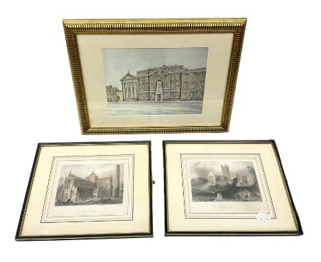 After William Henry Bartlett (British 1809-1854): 'St Canice Kilkenny' and 'Jerpoint Abbey' Ireland, pair engravings with han