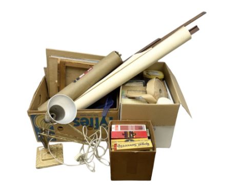 Collection of architects and draftsman's tools and equipment to include sliding rules, pencils, drawing paper, anglepoise sty