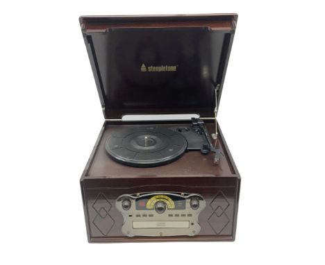 Steepletone Chichester II music centre record player with turntable, tape, CD, radio and aux inputs