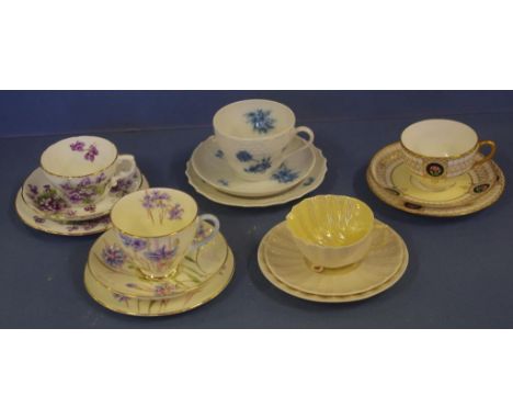 Five assorted trios to include Royal Worcester, Belleek and Dresden