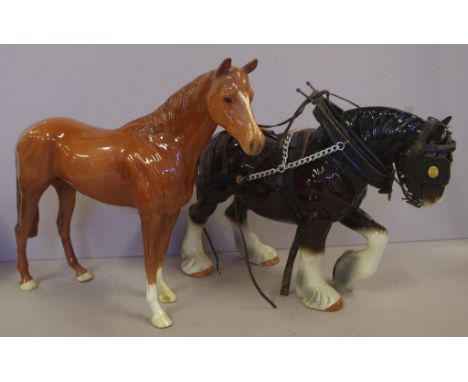 Two large ceramic horse figurines including Beswick, 28cm high (tallest) approx., one as inspected, ie the Beswick chestnut h