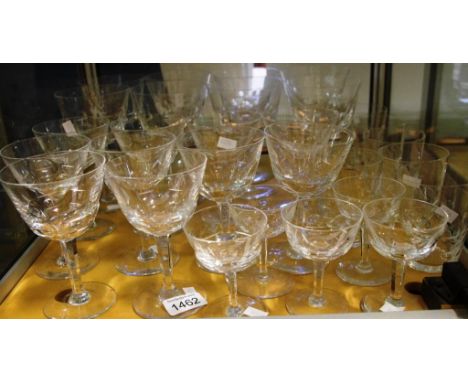 Thirty two assorted Orrefors cut crystal glasses comprising 8 red wine, 8 white wine, 6 water glasses & 8 sherry