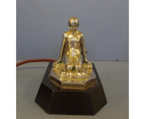 Art Deco lady lamp chrome and timber, 26.5cm high approx.