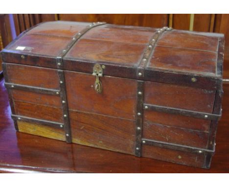 Vintage dome topped trunk metal bound, 29cm x 48cm, 24cm high approx.