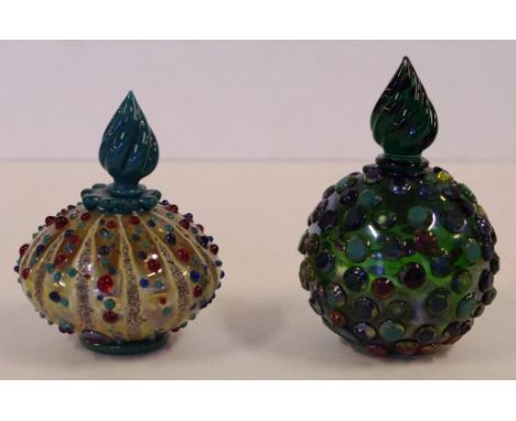Two art glass perfume bottles by Richard Clements seal to bases, H9.5cm approx (tallest)